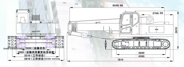 Габаритные размеры гусеничного крана с телескопической стрелой SMARTER SMQ120A