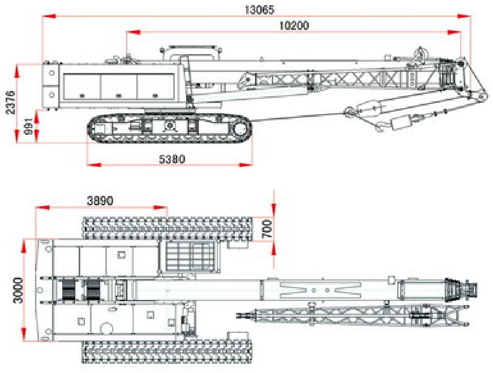Габаритные размеры гусеничного крана с телескопической стрелой SMARTER SMQ250C