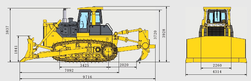 Габаритная схема бульдозера PENGPU PD410Y-1